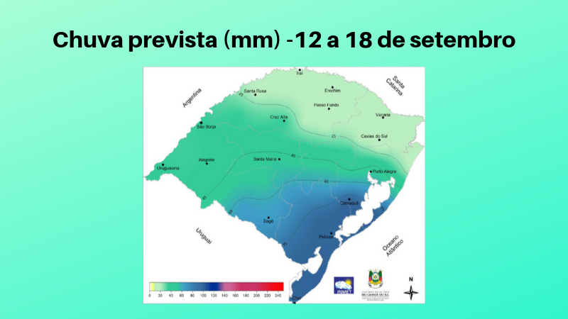 Chuva prevista para o período de 12 a 18 de setembro