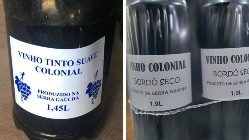 Rótulos de falsos vinhos coloniais sem indicação de procedência, nem registro no Ministério