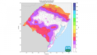 Chuva prevista (mm) de 17 a 23 de outubro de 2024